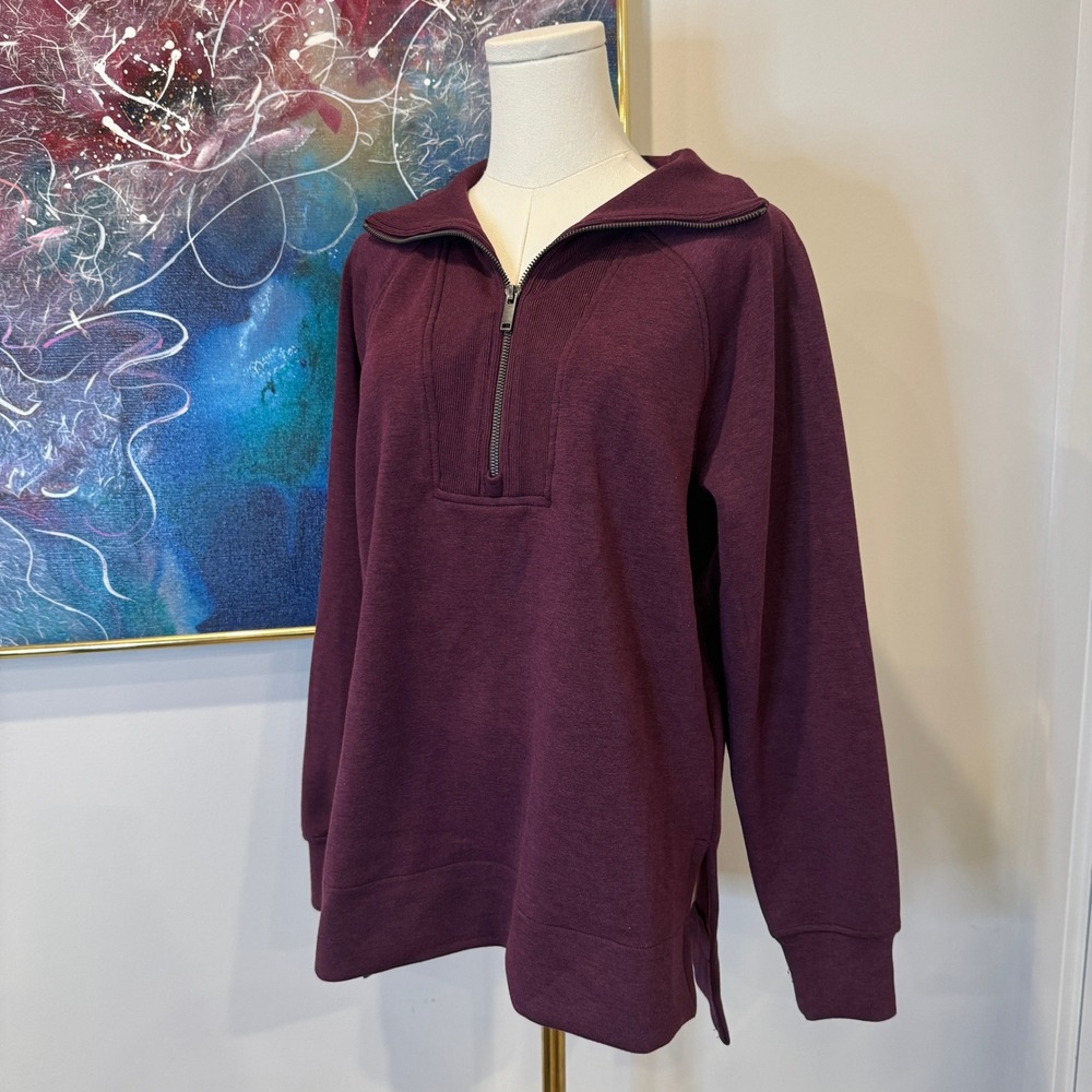 Spanx AirEssentials Half Zip Pullover Sweatshirt Burgundy XS Athliesure EUC